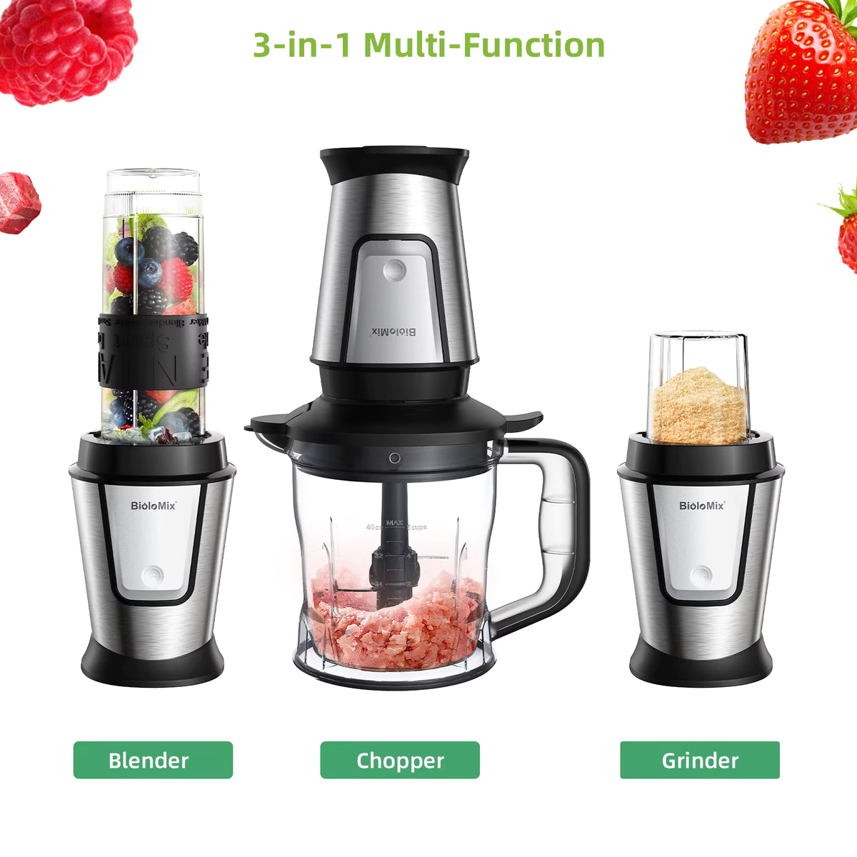 BioloMix TB23M 700W 3-in-1 Blender, Chopper and Grinder Set