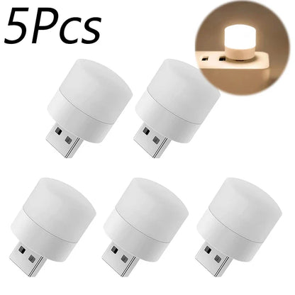 Mini USB Night Light (1/3/5/10-Pack) - Warm White LED Book Reading Lamp, Eye-Protection USB Plug-In