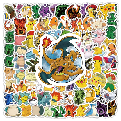 100PCS Kawaii Pikachu Anime Pokemon Stickers for Laptop Suitcase Skateboard Guitar Phone Cartoon Sticker Kid Gift Toys