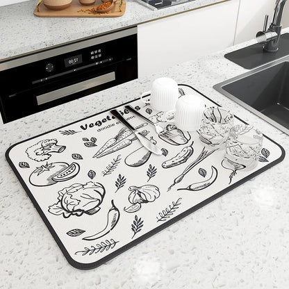 Absorbent Diatom Mud Dish Drying Mat – Non-Slip Quick-Dry Kitchen & Bathroom Drain Pad
