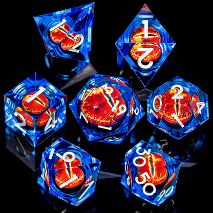 7-Piece Liquid Core Eye of Sauron Resin Dice Set Sharp-Edge D20 for D&D Tabletop RPG