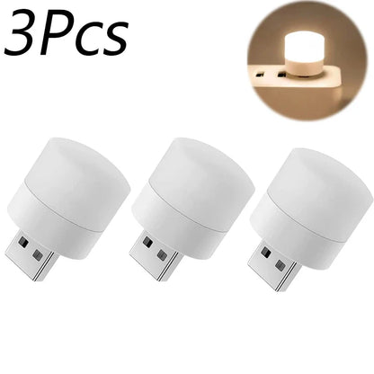 Mini USB Night Light (1/3/5/10-Pack) - Warm White LED Book Reading Lamp, Eye-Protection USB Plug-In