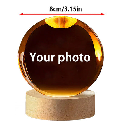 Custom Photo Crystal Ball LED Night Light - Personalized Bedroom, Wedding & Pet Keepsake Gift