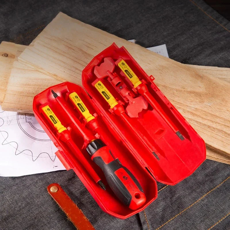 DELI Insulated Screwdriver Household Circuit Tool Insulated Isolated Current Electrician Cross Plate Screwdriver Edge Tool Kit