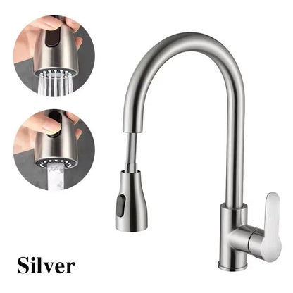 360° Rotating Telescopic Pull-Out Kitchen Faucet - Brushed Nickel, Single-Handle Deck Mount