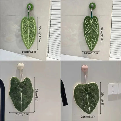 Leaf-Shaped Coral Fleece Hand Towel – Absorbent Hanging Kitchen & Bathroom Towel