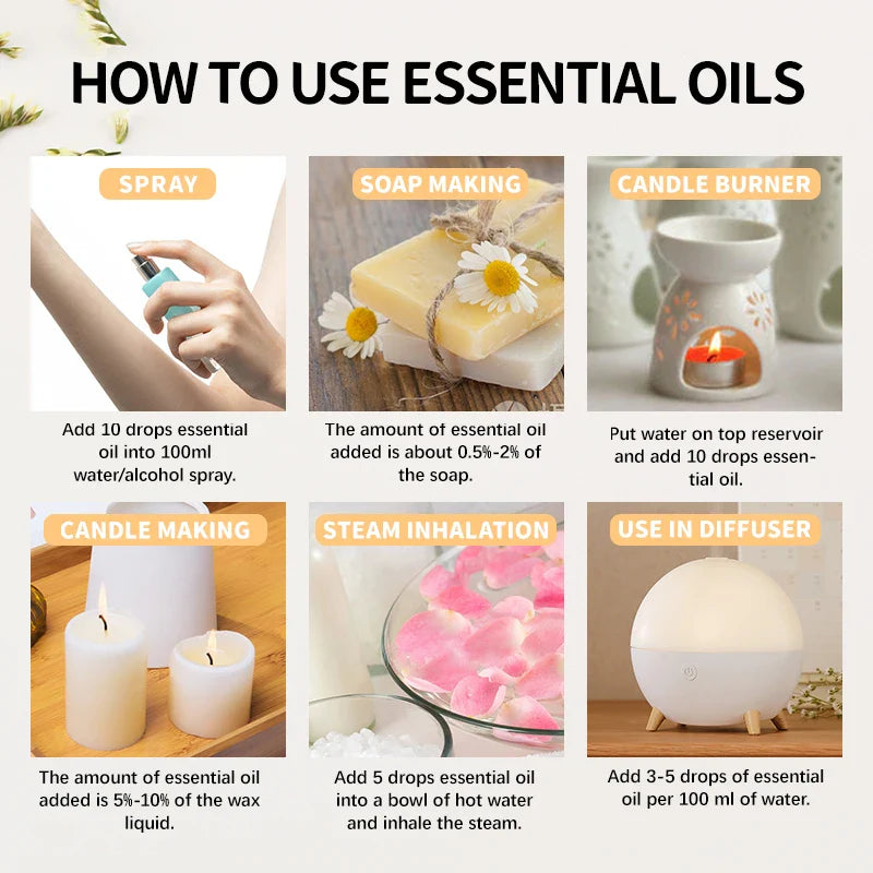 10ml (0.34 fl oz) Organic Essential Oil, 33 Scents Aromatherapy Fragrance Oil for Diffuser, Candle & Soap Making, Sleep