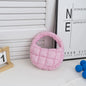 Fashion Mini Puffer Tote Bag Quilted Circle Phone Purse Elegant Purple Soft Nylon Padded Key Pouch Simple Trend Handbag