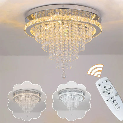 GreeLustr Crystal LED Rings Chandelier – Dimmable Ceiling Light with Remote Control