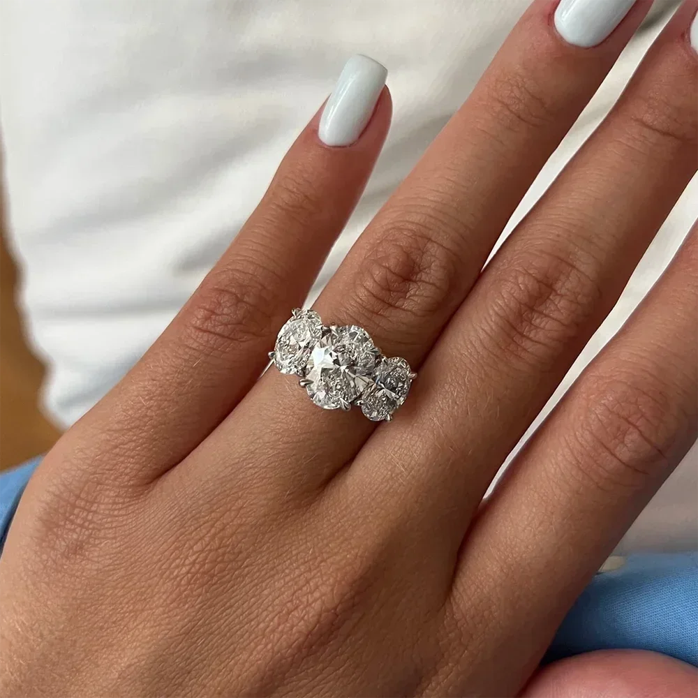 3/6cttw Real Moissanite Engagement Ring with Certificate 3-Stone Oval