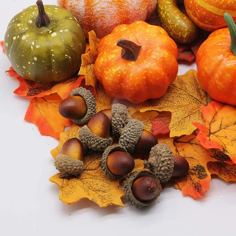 50-Piece Fall Harvest Decoration Set, Pumpkins, Leaves and Pine Cones