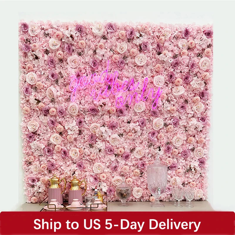 MEIHON Silk Rose Flower Wall Panel - 60x40cm Artificial Backdrop, Connectable, 34 Color Options for Wedding, Home & Events