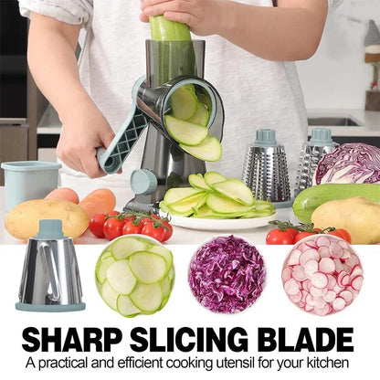 3-in-1 Rotary Cheese Grater Manual Vegetable Slicer & Nut Grinder – Multifunctional Kitchen Tool
