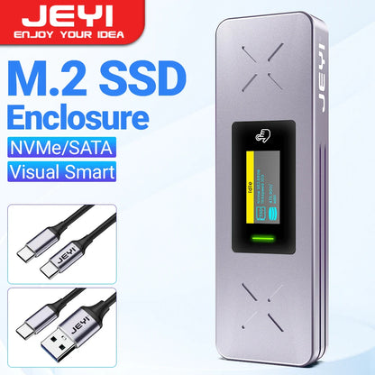M.2 NVMe & SATA SSD Enclosure with Display — USB 3.2 Gen 2 10Gbps, Hot-Swap