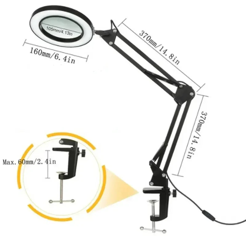 72-LED 8X/10X USB Illuminated Magnifying Lamp — 3-Color Adjustable LED Magnifier with Clamp for Soldering, Crafts, Repair & Skincare