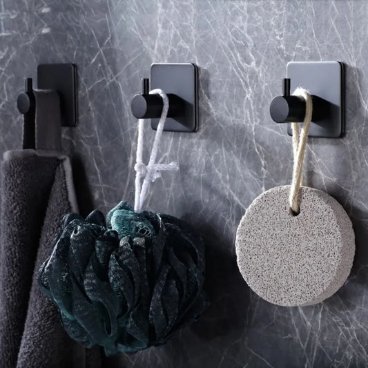 Strong Adhesive Wall Hooks - Nail-Free Stainless Steel Coat, Robe & Towel Hangers, 1/2/4/6/10-Pack (Black)