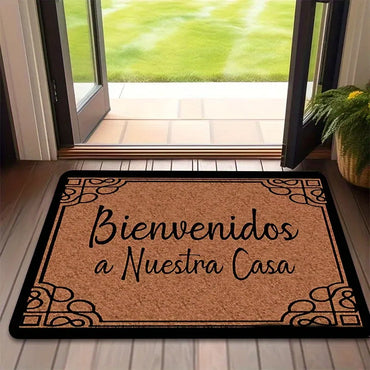VIKAMA "Bienbenidos" Spanish Welcome Soft, Absorbent Door Mat. Entrance, Bathroom, Outdoor Courtyard Home Decor, Non-Slip Carpet