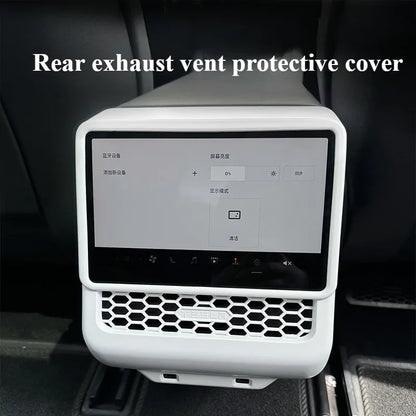 Rear Screen Cover Protector Frame Back Air Vent Trim White ABS Car Interior Accessory for Model Y Juniper
