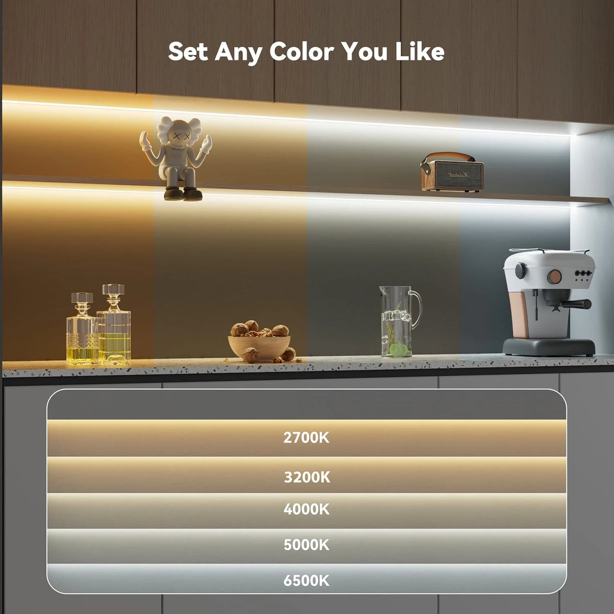 A-Convey 24V COB LED Strip Lights – Dimmable 2700K–6500K, Bluetooth App & RF Remote, 5M or 10M, Cuttable for Kitchen, Cabinet & Home Decor