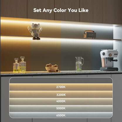 A-Convey 24V COB LED Strip Lights – Dimmable 2700K–6500K, Bluetooth App & RF Remote, 5M or 10M, Cuttable for Kitchen, Cabinet & Home Decor