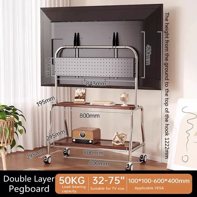 Stainless Steel Rolling Floor Mobile TV Stand for 32-75 Inch LCD LED Screen TVs TV Cart Holds up to 110Lbs Max VESA 600x400mm