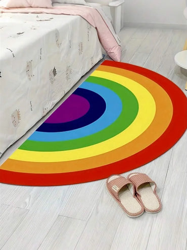 VIKAMA Rainbow Half-Circle Carpet Cooling Water-Repellent Bedside Rug Room Entrance Mat Indoor/Outdoor Floor Mat Home Decor