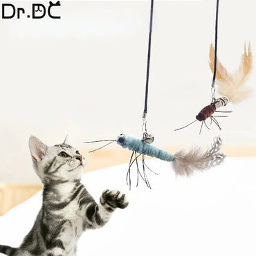 Dragonfly Feather Cat Teaser Toy with Detachable Wand and Bell, Interactive Cat Toy