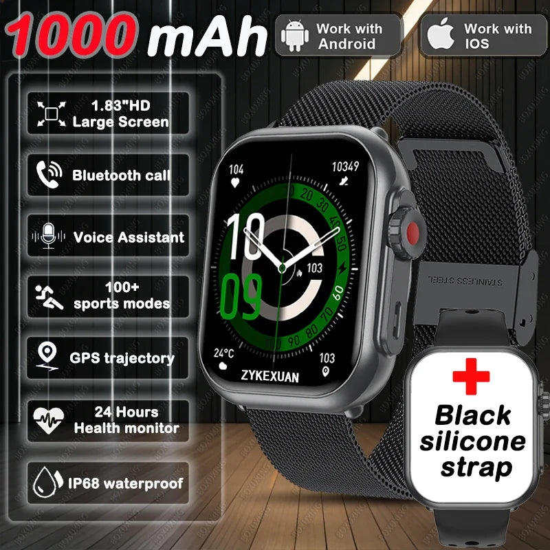 2026 New 1000 mAh Smart Watch Men Women 1.85“HD AMOLED GPS track Full Touch Screen IP68 Waterproof Bluetooth Call SmartWatch Man