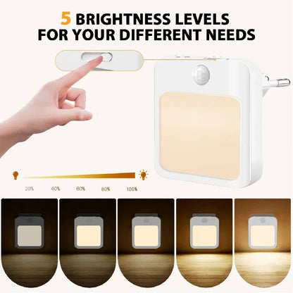 Motion Sensor LED Night Light with EU Plug – Plug-In Bedside & Kids Night Lamp, Warm/White Light