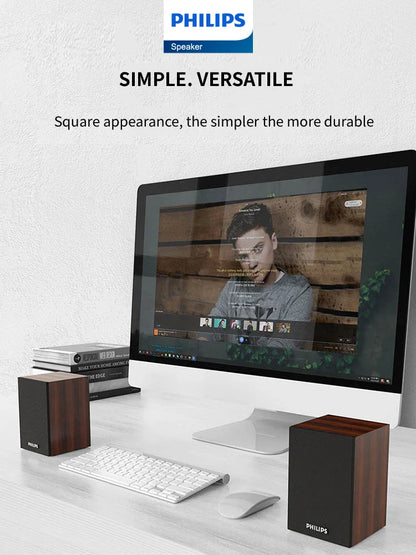 Bluetooth 5.3 HiFi Speaker 2.0 Stereo USB Powered Wooden Subwoofer for PC & Mobile