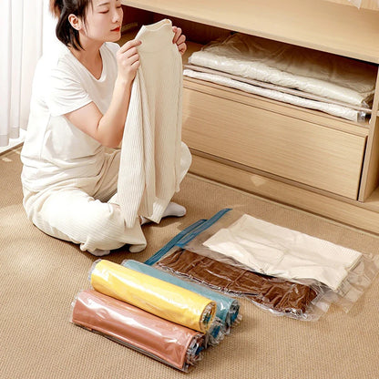 7 Sizes Reusable Vacuum Storage Bags with Hand Pump – Space-Saving Compression Bags for Clothes, Blankets & Bedding