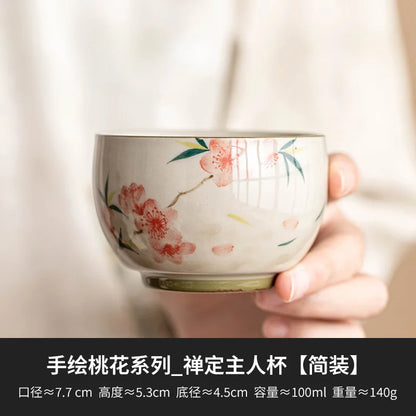 Hand-Painted Peach Blossom Celadon Tea Cup Set 100 ml (3.4 fl oz) Kung Fu Teacups