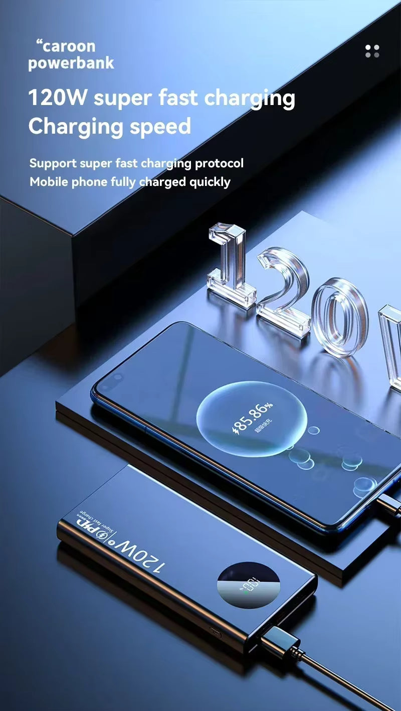 500000mAh Power Bank 120W Super Fast Charging PD20W Dual Way Digital Display Airplane Safe CCC For iPhone Samsung Xiaomi