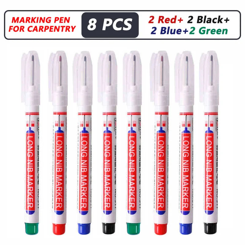 20mm Deep-Reach Long Nib Marker Pen for Wood & Metal — Waterproof Carpenter Marking Pen, 13.7cm (5.4in), Multi-Pack (1–40 pcs)
