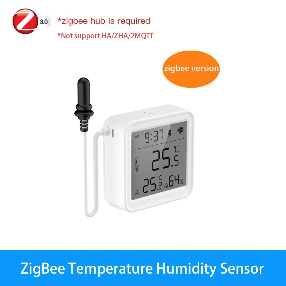 Tuya WiFi Zigbee Temperature Humidity Meter with External Probe Sensor Optional Digital LCD Screen Thermometer for Fish Tank