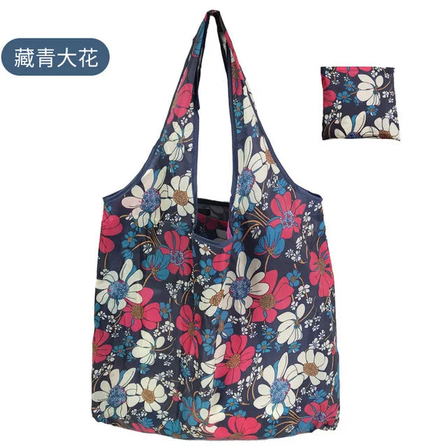 Foldable Reusable Grocery Tote Bag, Lemon Print Eco-Friendly Travel & Beach Pouch
