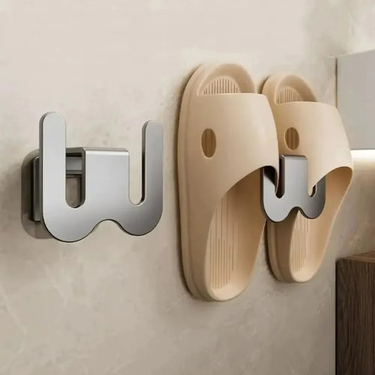 Wall-Mounted Non-Perforated Bathroom Slipper Rack with Rear Drainage, Single-Tier Shoe Storage Hook