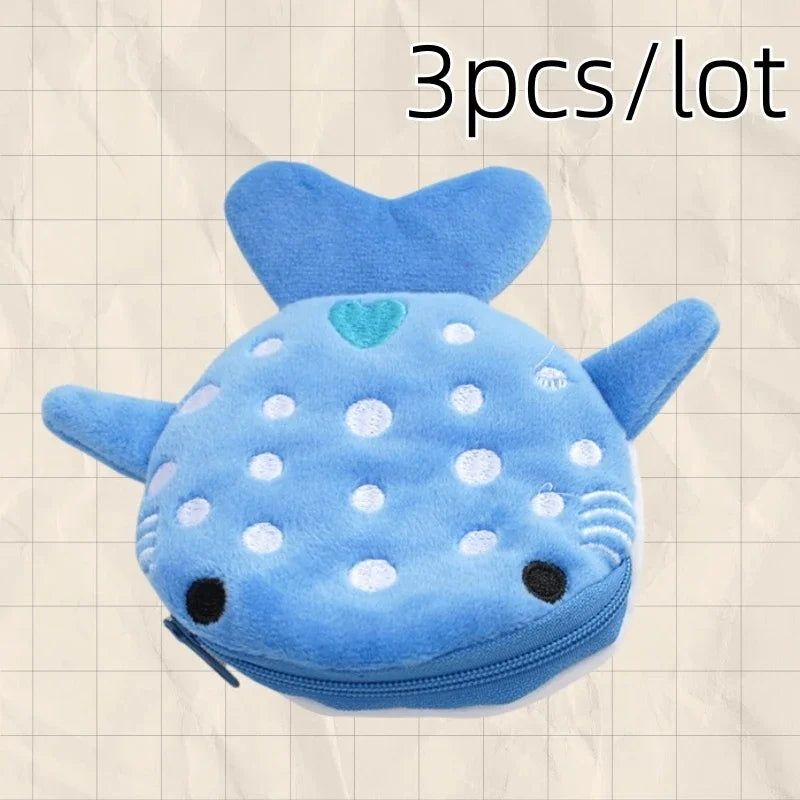 Cartoon Shark Plush Coin Purse Keyring, Zippered Coin Holder and Cable Organizer, Cute Small Gift