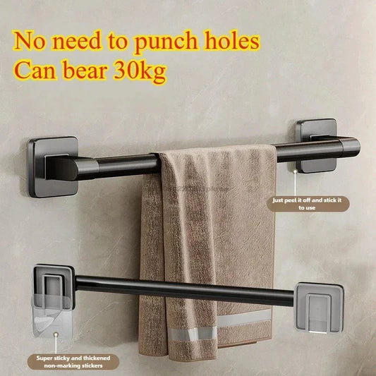 No-Drill Wall Mounted Aluminum Towel Rack for Bathroom & Kitchen Horizontal Bar 50-60 cm (19.7-23.6 in)