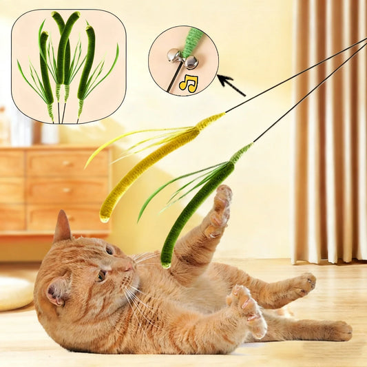 Interactive Feather Wand Cat Toy — 50 cm (19.7 in) Long Pole Teaser Stick with Bite-Resistant Feathers & Rattle Sound for Kittens