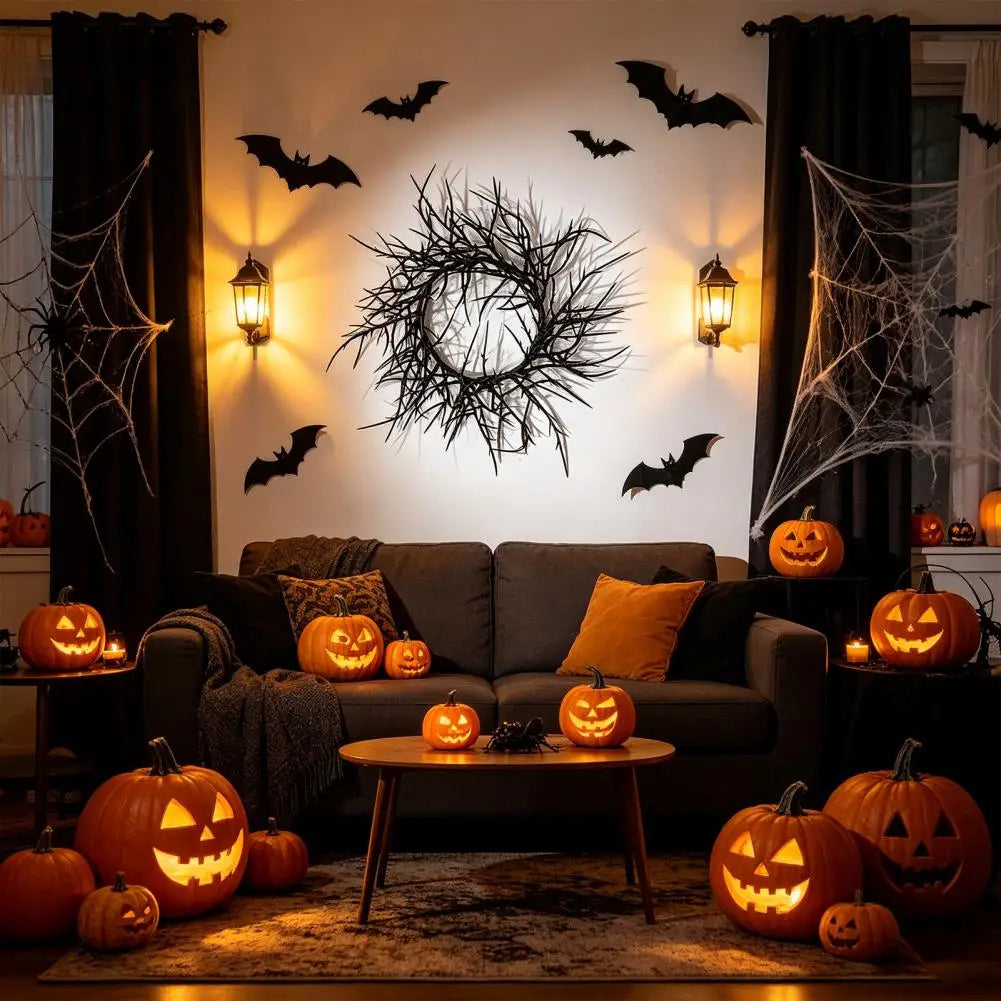 Halloween Crow Thorns Dead Branch Wreath – Realistic Spiked Branch Garland for Haunted House, Door & Horror Decor – 25cm & 45cm