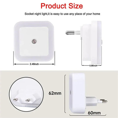 Wireless LED Night Light with EU Plug — Light Sensor Tricolor Nightlight for Kids Bedroom