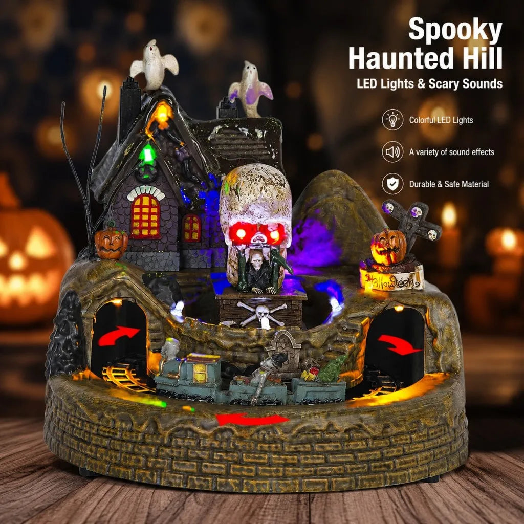 Animated Halloween Village Train Decor with LED Lights