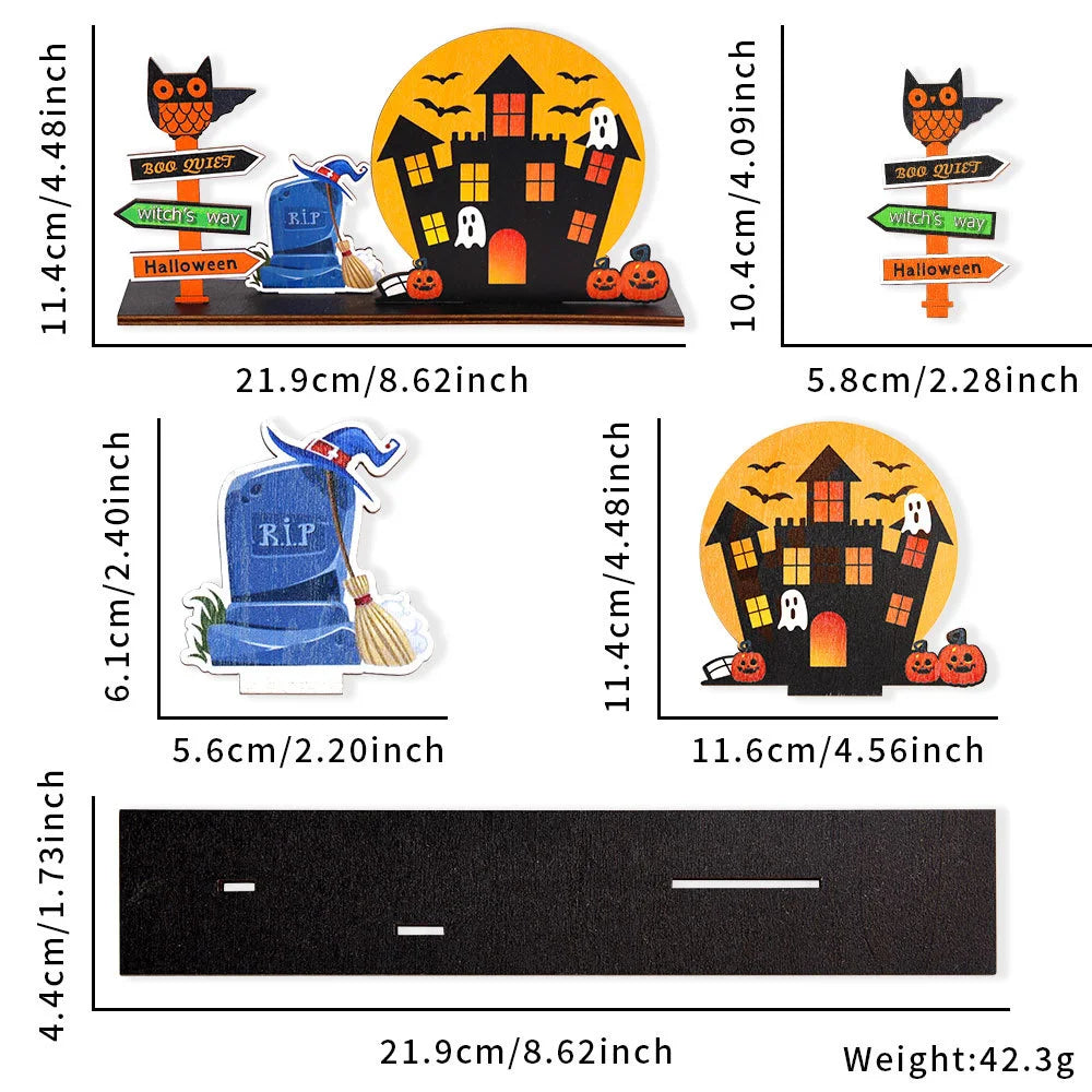 Halloween Wooden Tabletop Decoration – Haunted House & Pumpkin Desktop Decor for Family Gatherings, Parties & Seasonal Displays – 4 Styles