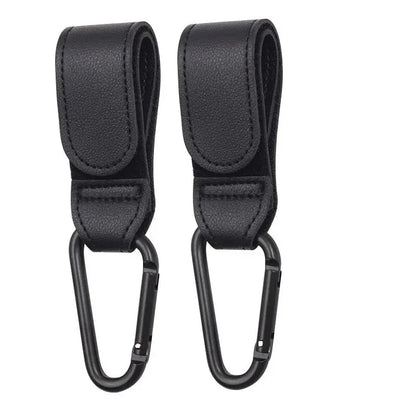 2-Pack PU Leather Stroller Hooks – Adjustable Pram Bag Hangers, Universal Diaper Bag Organizer
