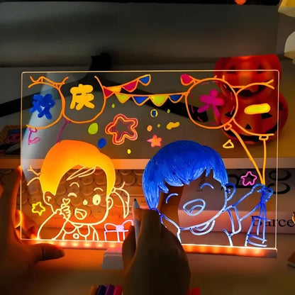 LED Acrylic Message Board – Rewritable Glowing Drawing & Message Lamp with 7 Color Pens