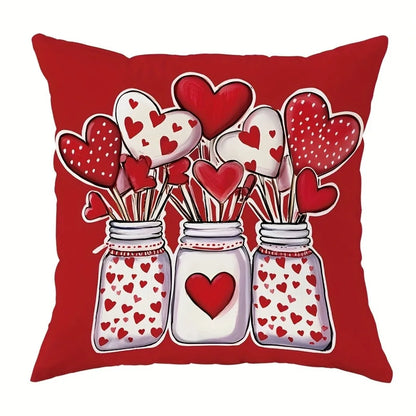 VIKAMA Red Heart Design, Decorative Pillow Cover For Valentine's Day And Weddings, Washable Pillowcase, For Sofas And Bedrooms