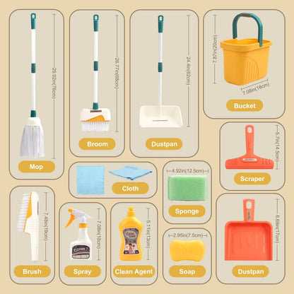 12pcs/set Kids Cleaning Set Housework Supplies Kit Play House Toys with Dustpan Broom Bucket Mop Cleaning Set for Girls & Boys
