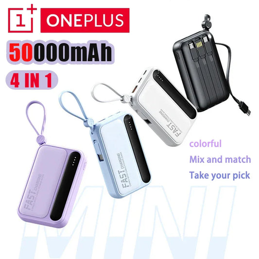 4-in-1 50000mAh Portable Power Bank with Built-in Cables & LED Digital Display — Universal Charger for Smartphones & Tablets