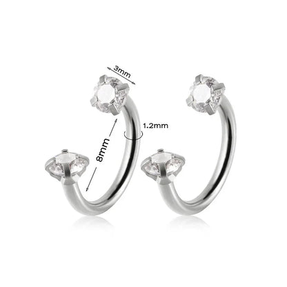2pcs Stainless Steel Crystal CZ Tragus Piercing Helix Studs Earrings